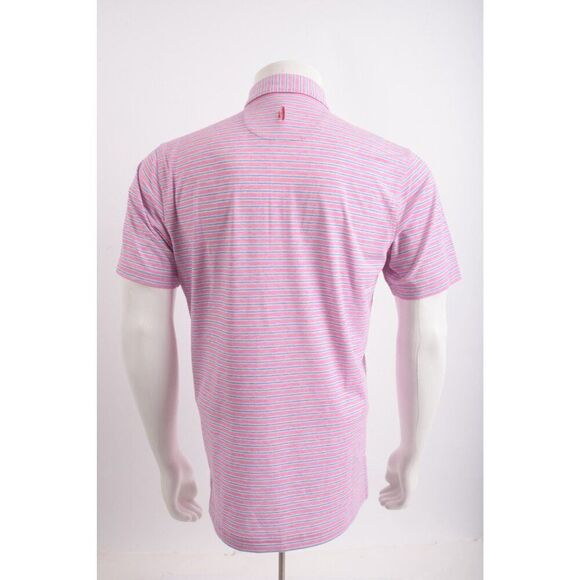 Johnnie-O Mens Polo Shirt Carlos Top shelf Size S Blue Pink Taffy Striped NWT - Picture 5 of 6